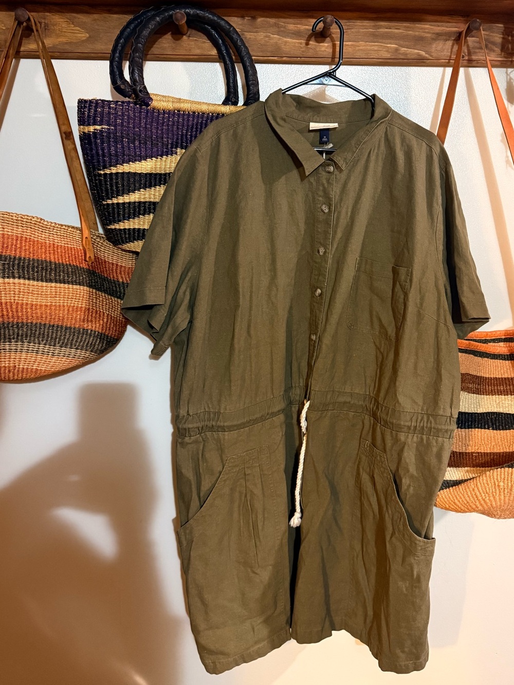 Universal Thread Olive Green Short-Sleeve Utility Jumpsuit